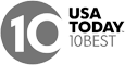 A &ldquo;USA TODAY 10 BEST&rdquo; award logo with a &ldquo;10&rdquo; in a circular badge and the &ldquo;USA TODAY&rdquo; text above &ldquo;10 BEST&rdquo;.