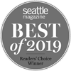 A Seattle Magazine &ldquo;Best of 2019&rdquo; Readers&rsquo; Choice Winner emblem with a circular badge and wreath around the text.